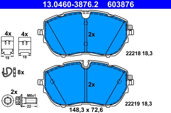 ATE 13.0460-3876.2 - Гальмівні колодки, дискові гальма autozip.com.ua