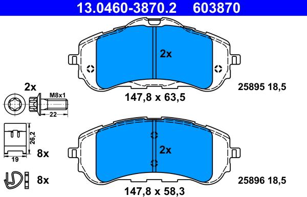 ATE 13.0460-3870.2 - Гальмівні колодки, дискові гальма autozip.com.ua