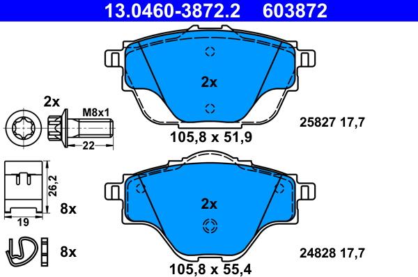 ATE 13.0460-3872.2 - Гальмівні колодки, дискові гальма autozip.com.ua