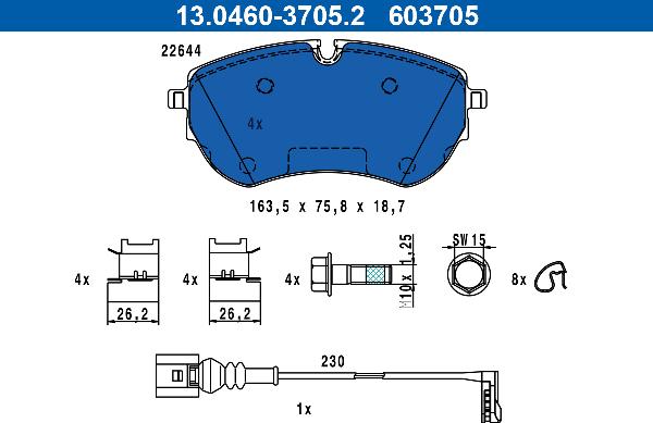 ATE 13.0460-3705.2 - Гальмівні колодки, дискові гальма autozip.com.ua