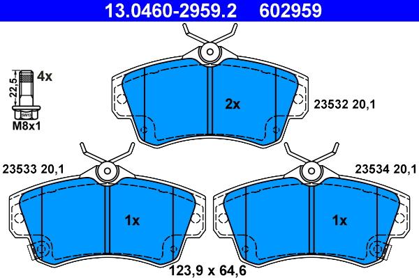 ATE 13.0460-2959.2 - Гальмівні колодки, дискові гальма autozip.com.ua