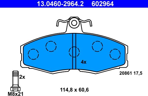 ATE 13.0460-2964.2 - Гальмівні колодки, дискові гальма autozip.com.ua