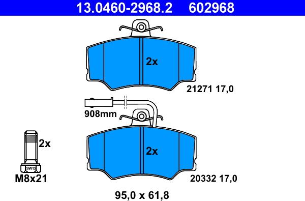 ATE 13.0460-2968.2 - Гальмівні колодки, дискові гальма autozip.com.ua