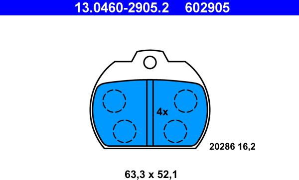 ATE 13.0460-2905.2 - Гальмівні колодки, дискові гальма autozip.com.ua