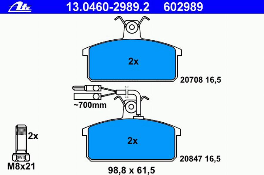 ATE 13.0460-2989.2 - Гальмівні колодки, дискові гальма autozip.com.ua