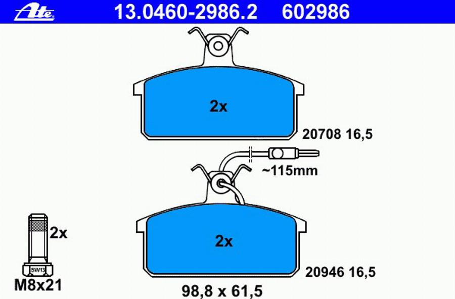 ATE 13 0460 2986 2 - Гальмівні колодки, дискові гальма autozip.com.ua