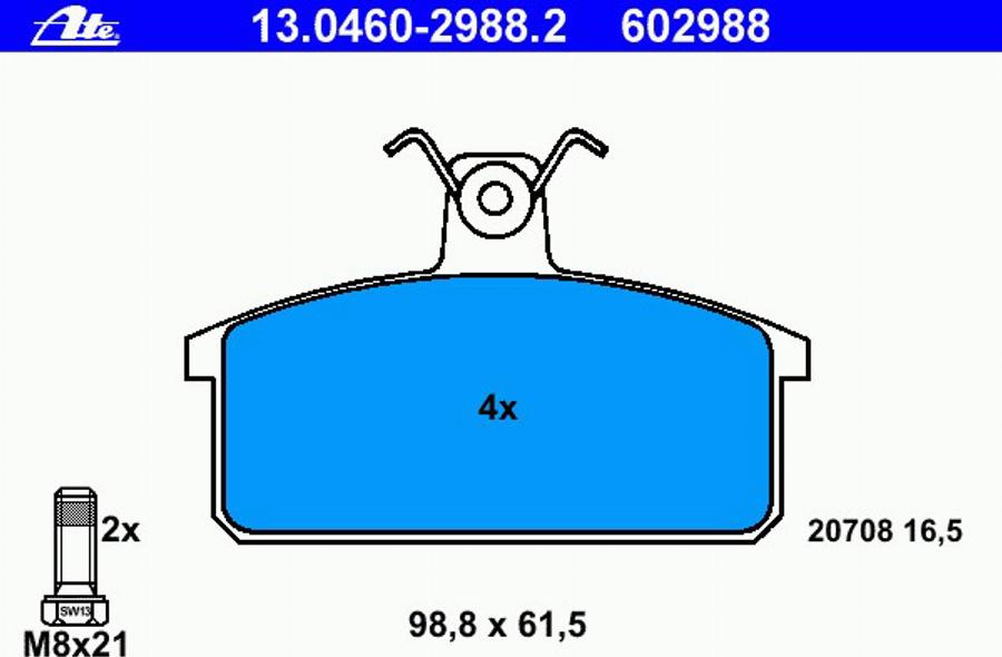 ATE 13.0460-2988.2 - Гальмівні колодки, дискові гальма autozip.com.ua