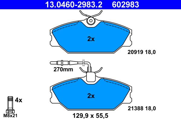 ATE 13.0460-2983.2 - Гальмівні колодки, дискові гальма autozip.com.ua