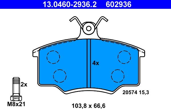 ATE 13.0460-2936.2 - Гальмівні колодки, дискові гальма autozip.com.ua