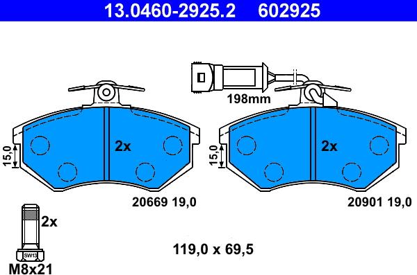 ATE 13.0460-2925.2 - Гальмівні колодки, дискові гальма autozip.com.ua