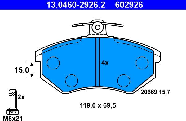 ATE 13.0460-2926.2 - Гальмівні колодки, дискові гальма autozip.com.ua