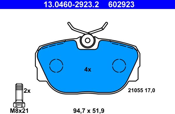 ATE 13.0460-2923.2 - Гальмівні колодки, дискові гальма autozip.com.ua