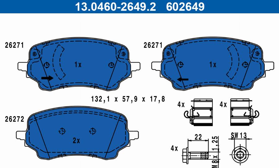 ATE 13.0460-2649.2 - Гальмівні колодки, дискові гальма autozip.com.ua
