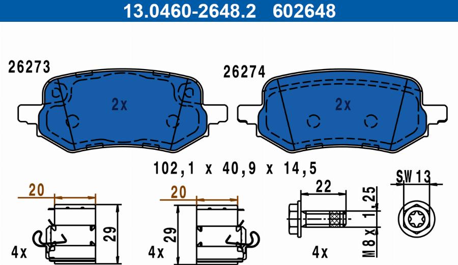 ATE 13.0460-2648.2 - Гальмівні колодки, дискові гальма autozip.com.ua