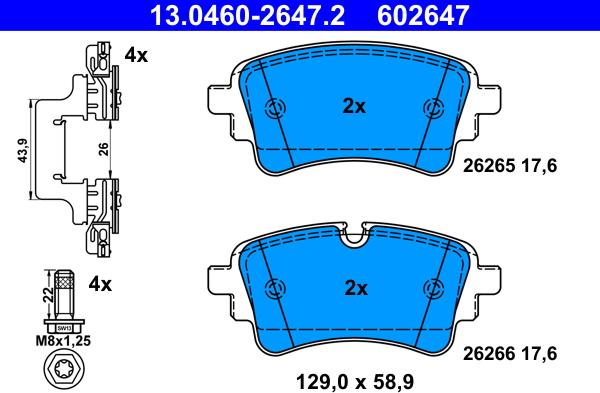 ATE 13.0460-2647.2 - Гальмівні колодки, дискові гальма autozip.com.ua