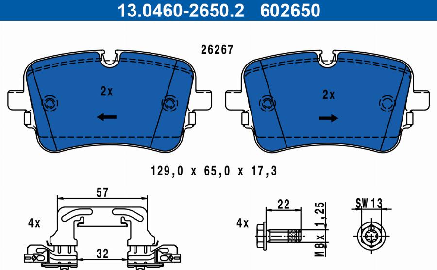 ATE 13.0460-2650.2 - Гальмівні колодки, дискові гальма autozip.com.ua