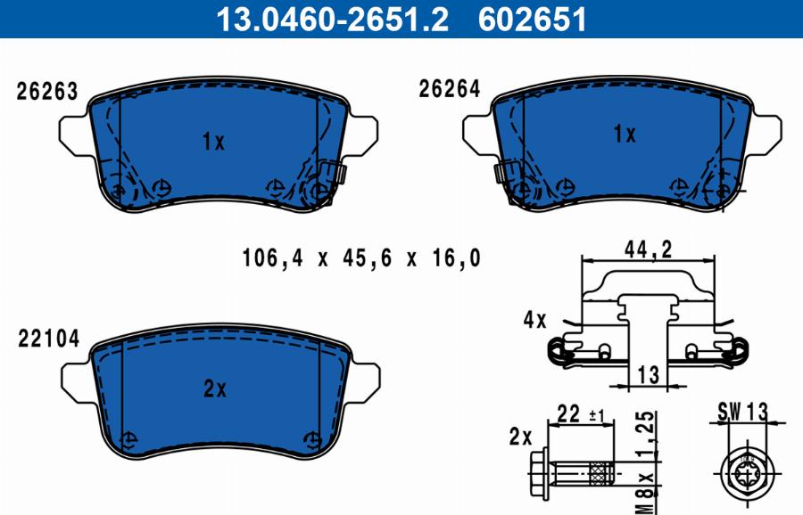 ATE 13.0460-2651.2 - Гальмівні колодки, дискові гальма autozip.com.ua