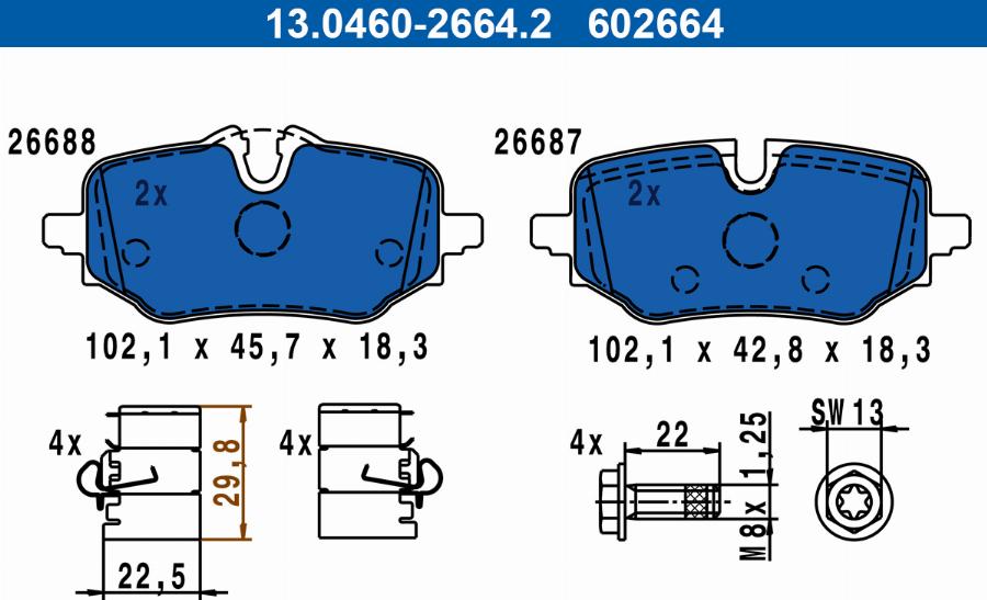 ATE 13.0460-2664.2 - Гальмівні колодки, дискові гальма autozip.com.ua