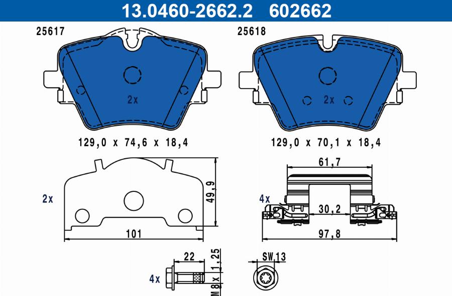 ATE 13.0460-2662.2 - Гальмівні колодки, дискові гальма autozip.com.ua