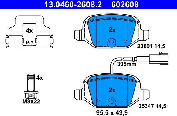 ATE 13.0460-2608.2 - Гальмівні колодки, дискові гальма autozip.com.ua