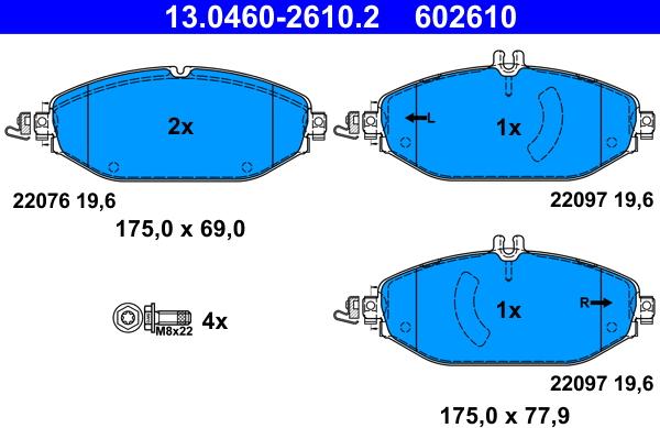 ATE 13.0460-2610.2 - Гальмівні колодки, дискові гальма autozip.com.ua