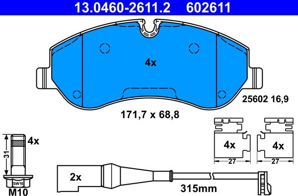 ATE 13.0460-2611.2 - Гальмівні колодки, дискові гальма autozip.com.ua