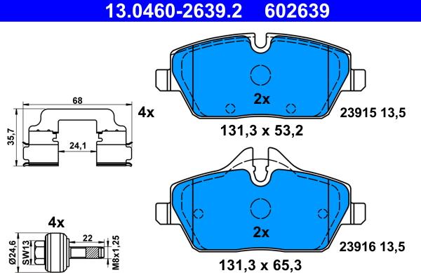 ATE 13.0460-2639.2 - Гальмівні колодки, дискові гальма autozip.com.ua