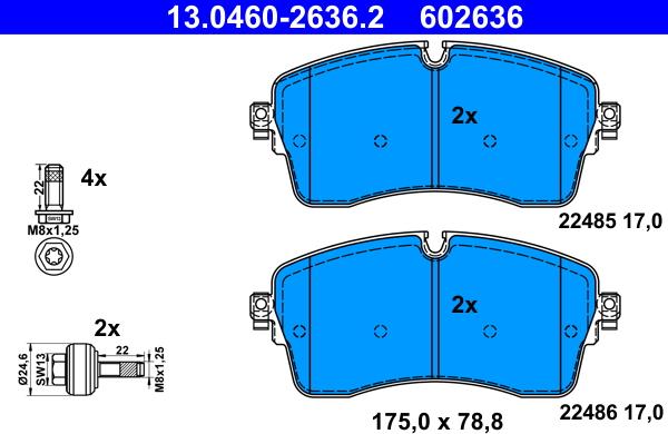 ATE 13.0460-2636.2 - Гальмівні колодки, дискові гальма autozip.com.ua