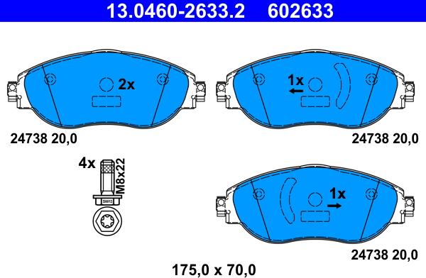 ATE 13.0460-2633.2 - Гальмівні колодки, дискові гальма autozip.com.ua