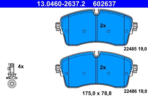 ATE 13.0460-2637.2 - Гальмівні колодки, дискові гальма autozip.com.ua