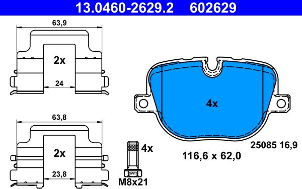 ATE 13.0460-2629.2 - Гальмівні колодки, дискові гальма autozip.com.ua