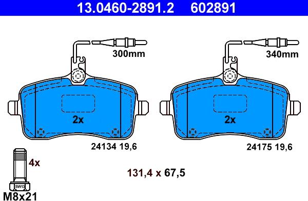 ATE 13.0460-2891.2 - Гальмівні колодки, дискові гальма autozip.com.ua