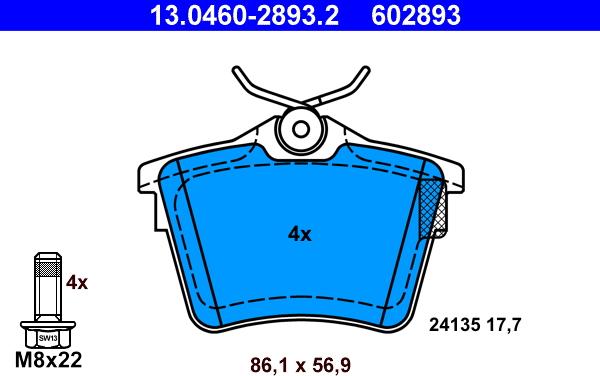 ATE 13.0460-2893.2 - Гальмівні колодки, дискові гальма autozip.com.ua