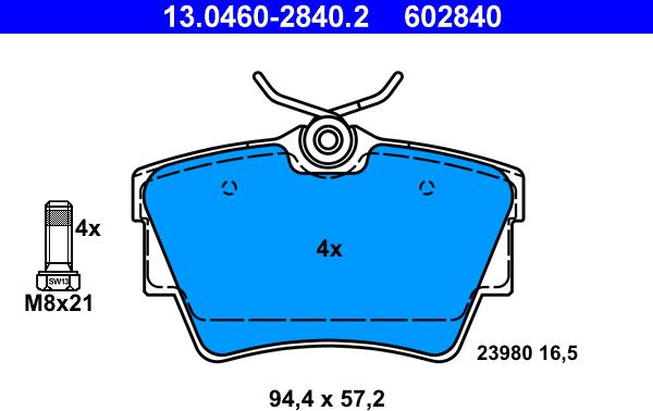 ATE 13.0460-2840.2 - Гальмівні колодки, дискові гальма autozip.com.ua