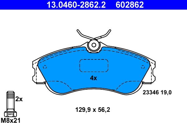 ATE 13.0460-2862.2 - Гальмівні колодки, дискові гальма autozip.com.ua