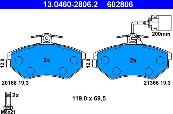 ATE 13.0460-2806.2 - Гальмівні колодки, дискові гальма autozip.com.ua