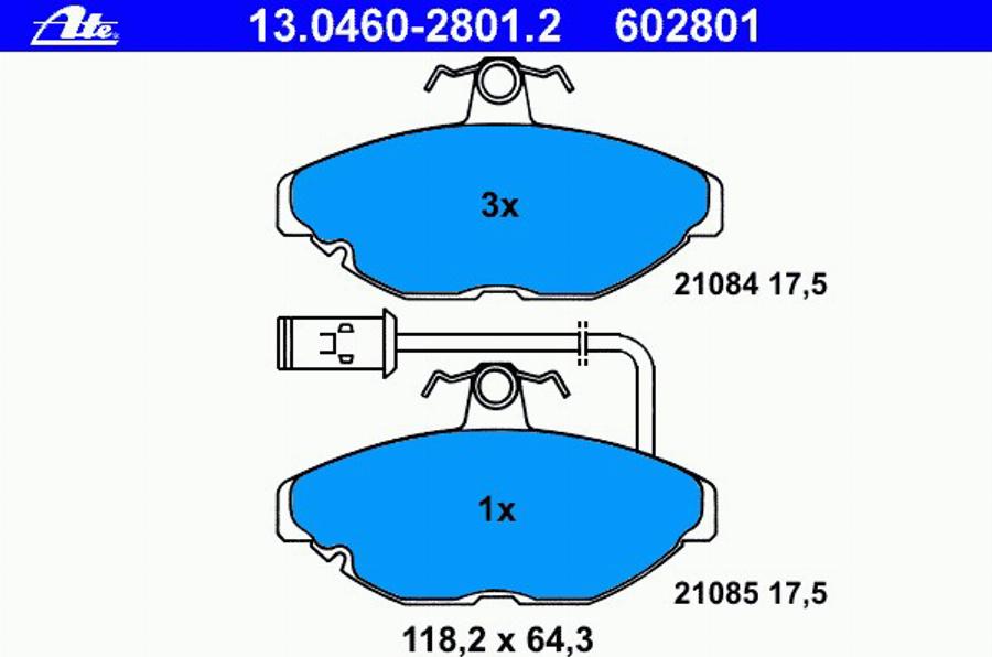 ATE 13.0460-2801.2 - Гальмівні колодки, дискові гальма autozip.com.ua