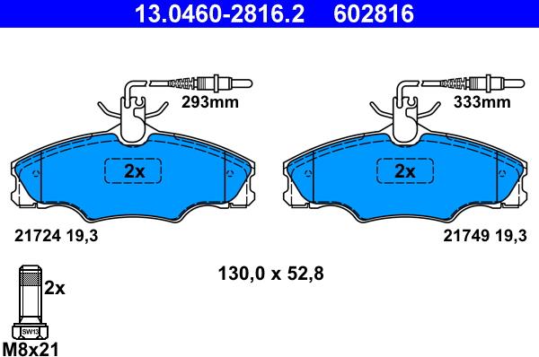 ATE 13.0460-2816.2 - Гальмівні колодки, дискові гальма autozip.com.ua