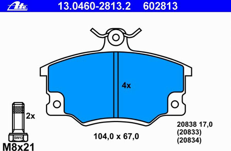 ATE 13.0460-2813.2 - Гальмівні колодки, дискові гальма autozip.com.ua