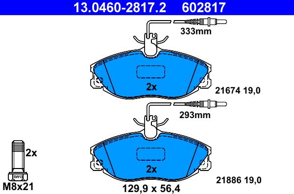 ATE 13.0460-2817.2 - Гальмівні колодки, дискові гальма autozip.com.ua