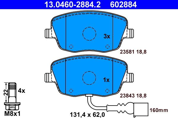 ATE 13.0460-2884.2 - Гальмівні колодки, дискові гальма autozip.com.ua