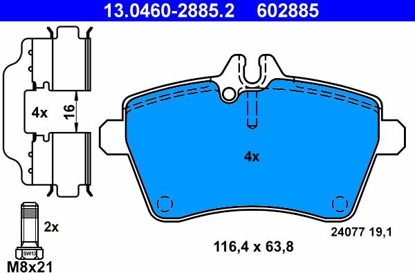 ATE 13.0460-2885.2 - Гальмівні колодки, дискові гальма autozip.com.ua