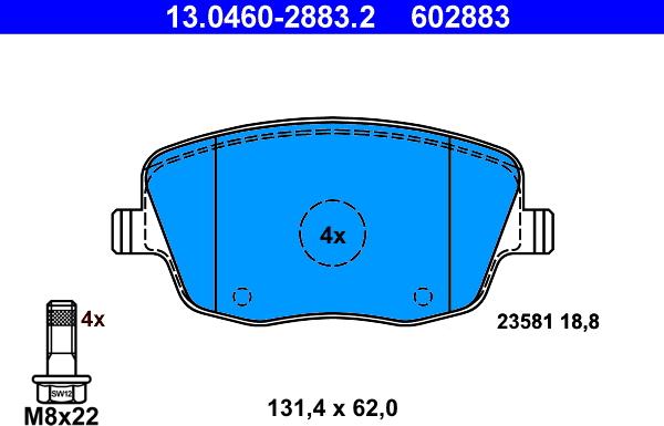 ATE 13.0460-2883.2 - Гальмівні колодки, дискові гальма autozip.com.ua