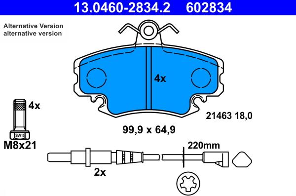 ATE 13.0460-2834.2 - Гальмівні колодки, дискові гальма autozip.com.ua