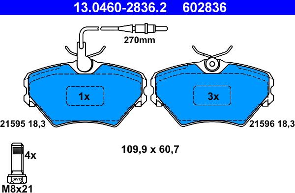 ATE 13.0460-2836.2 - Гальмівні колодки, дискові гальма autozip.com.ua