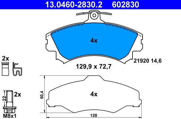 ATE 13.0460-2830.2 - Гальмівні колодки, дискові гальма autozip.com.ua