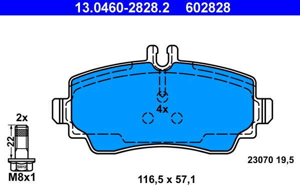 ATE 13.0460-2828.2 - Гальмівні колодки, дискові гальма autozip.com.ua