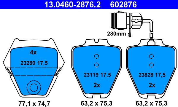 ATE 13.0460-2876.2 - Гальмівні колодки, дискові гальма autozip.com.ua