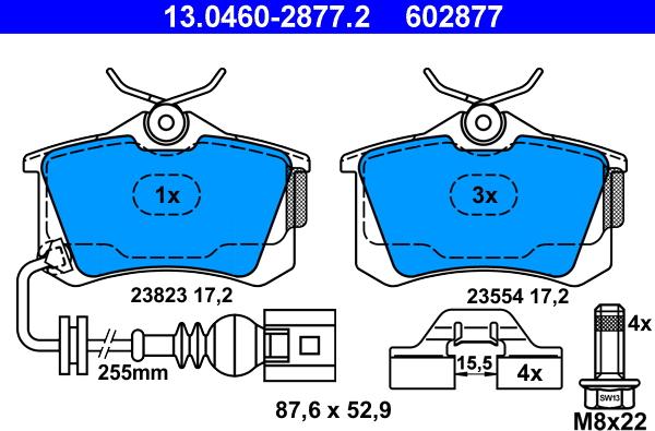 ATE 13.0460-2877.2 - Гальмівні колодки, дискові гальма autozip.com.ua