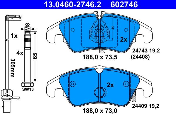 ATE 13.0460-2746.2 - Гальмівні колодки, дискові гальма autozip.com.ua